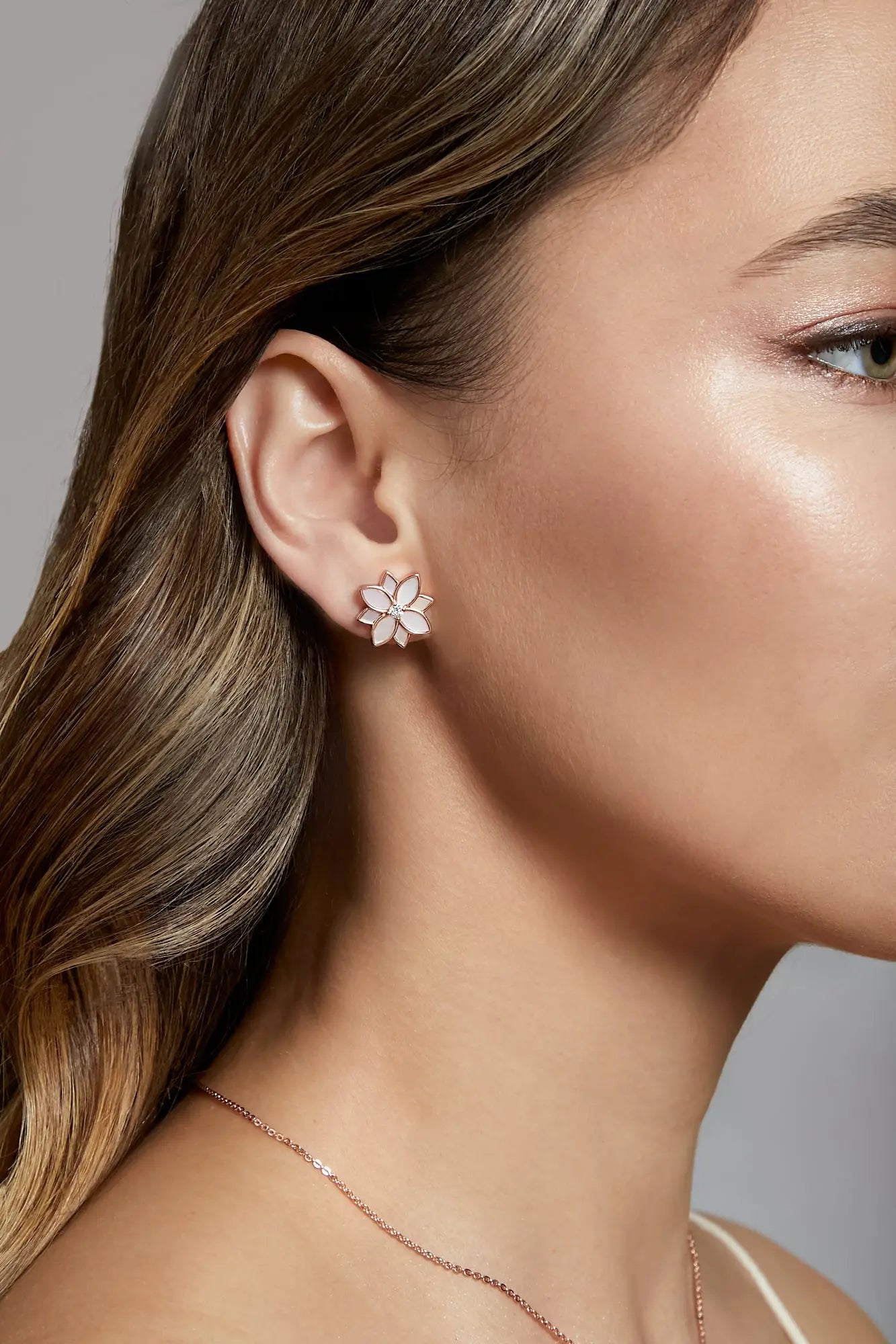 Clematis Pink Mother of Pearl Classic Studs Dryden Jewelry