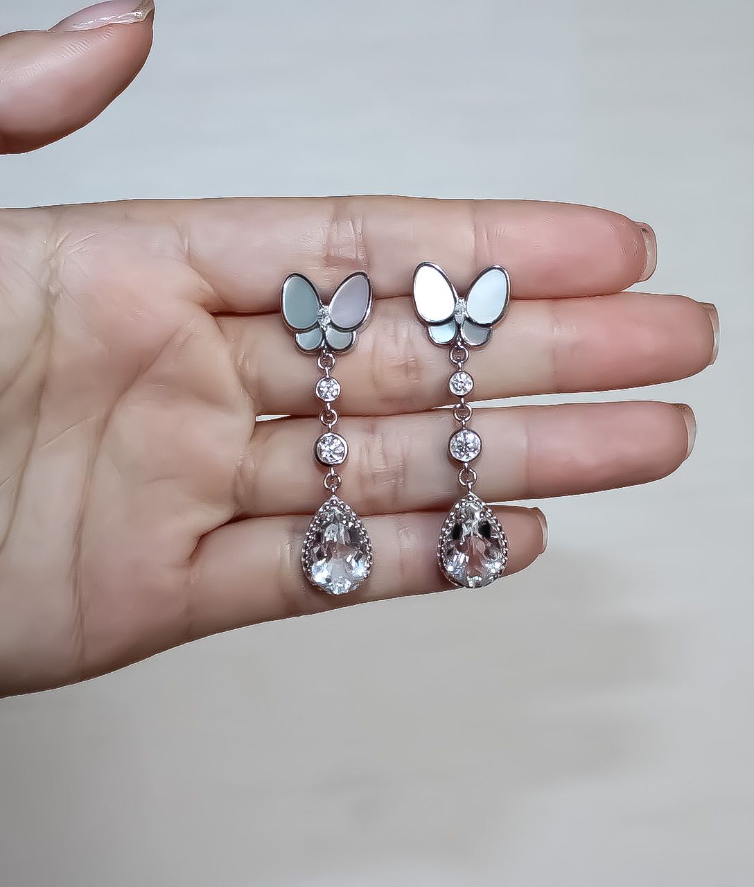 Butterfly Glamor Silver Dangling Earrings