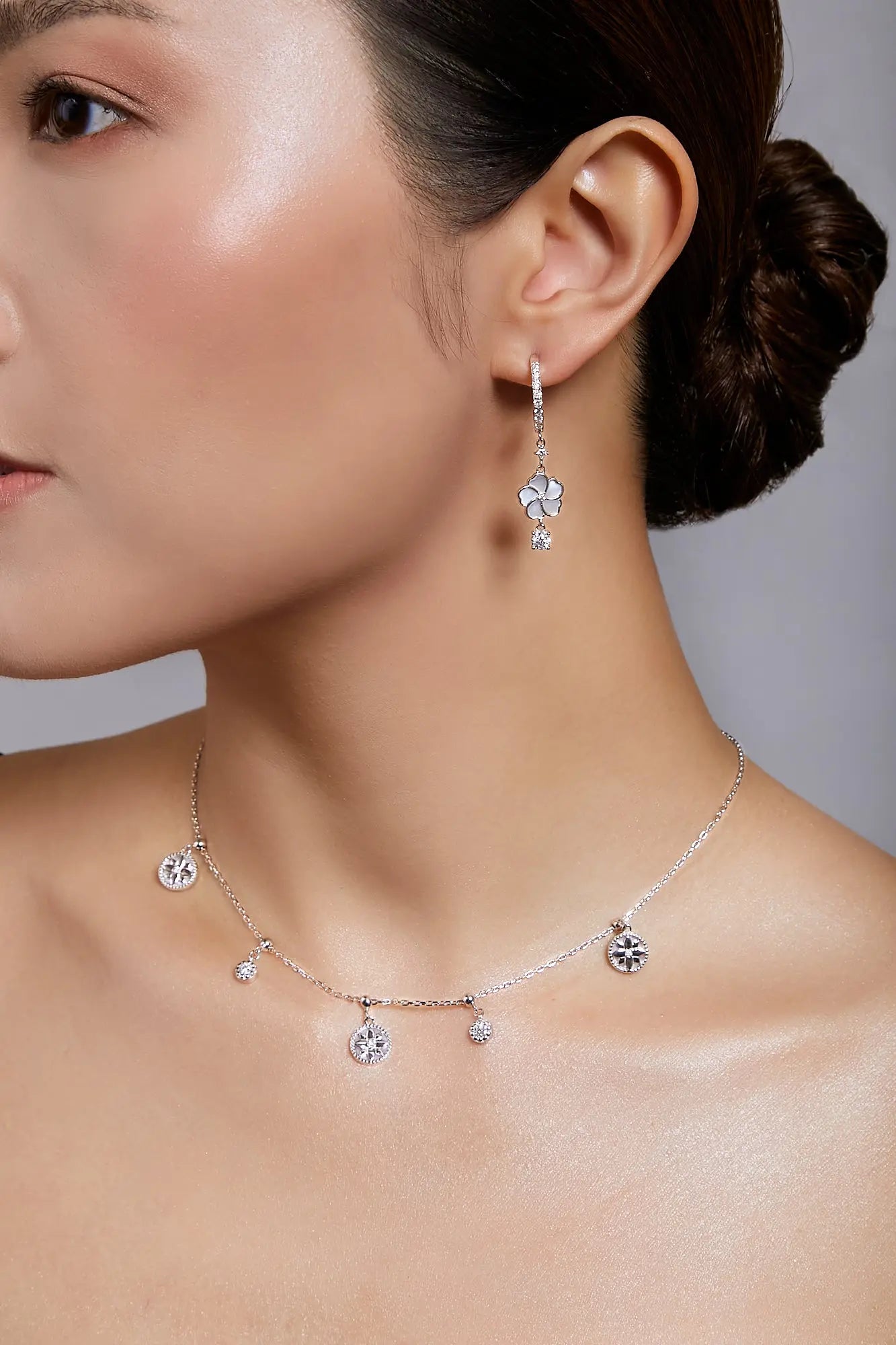 Bauhinia Blakeana Silver Sparkle Hoop Dangling Earrings Dryden Jewelry