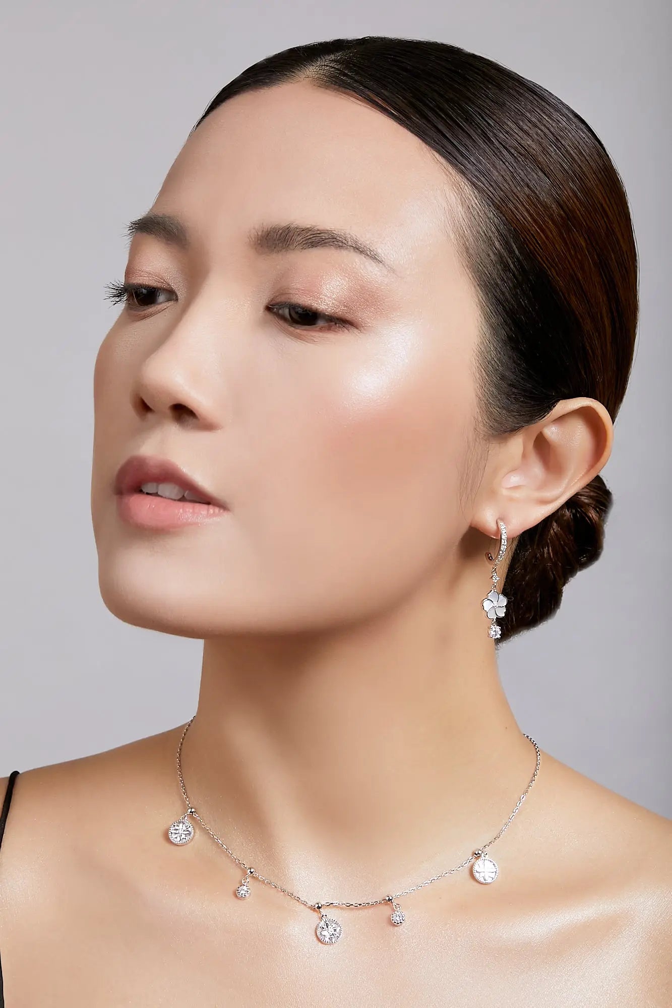 Bauhinia Blakeana Silver Sparkle Hoop Dangling Earrings Dryden Jewelry