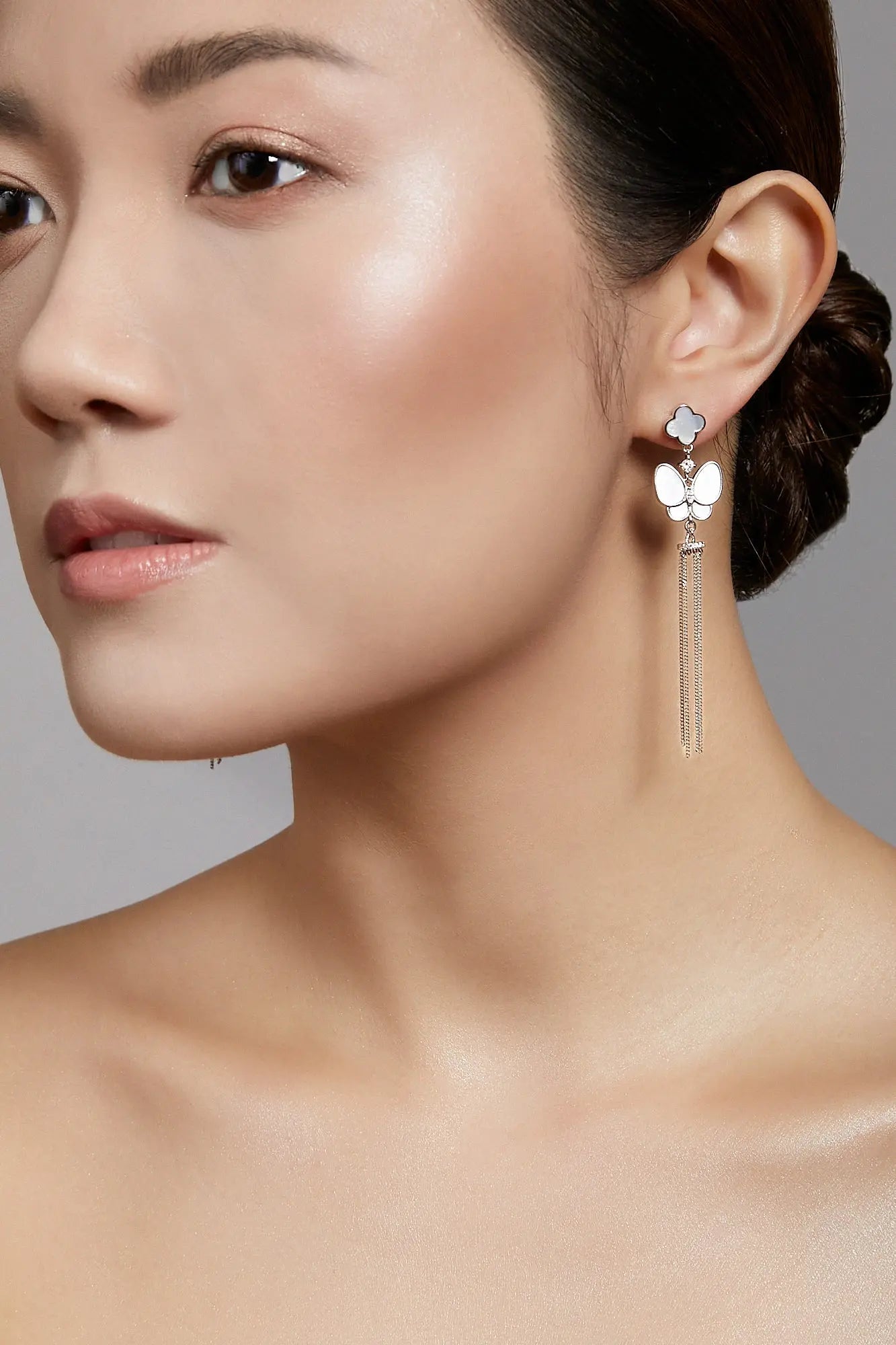 Butterfly Goddess Dangling Silver Chain Earrings Dryden Jewelry