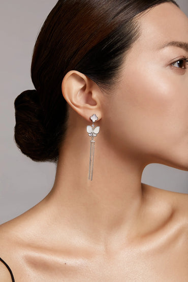Butterfly Goddess Dangling Silver Chain Earrings Dryden Jewelry
