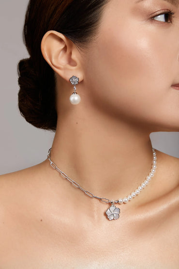 Bauhinia Blakeana Silver Chain & Pearl Choker Dryden Jewelry