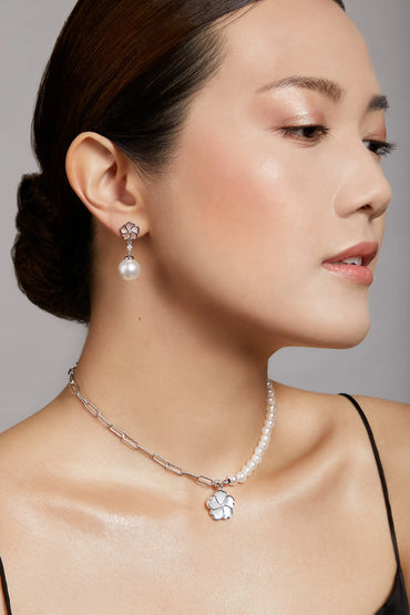 Bauhinia Blakeana Pink Mother of Pearl Classic Dangling Pearl Earrings Dryden Jewelry