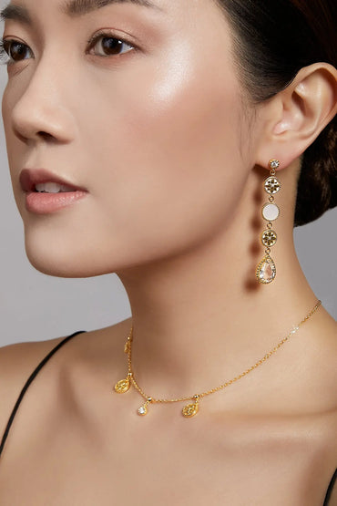Clematis Long Goddess Yellow Gold Dangling Earrings Dryden Jewelry