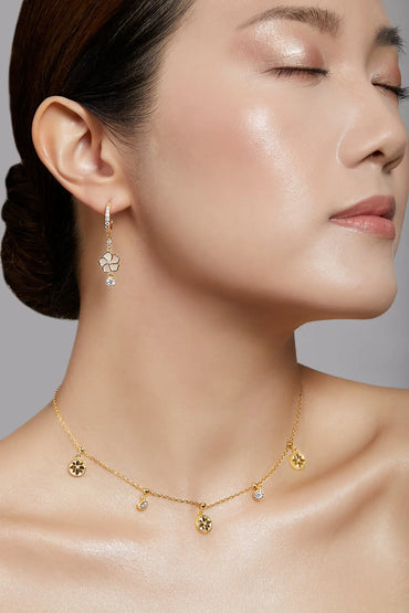 Bauhinia Blakeana Yellow Gold Sparkle Hoop Dangling Earrings Dryden Jewelry
