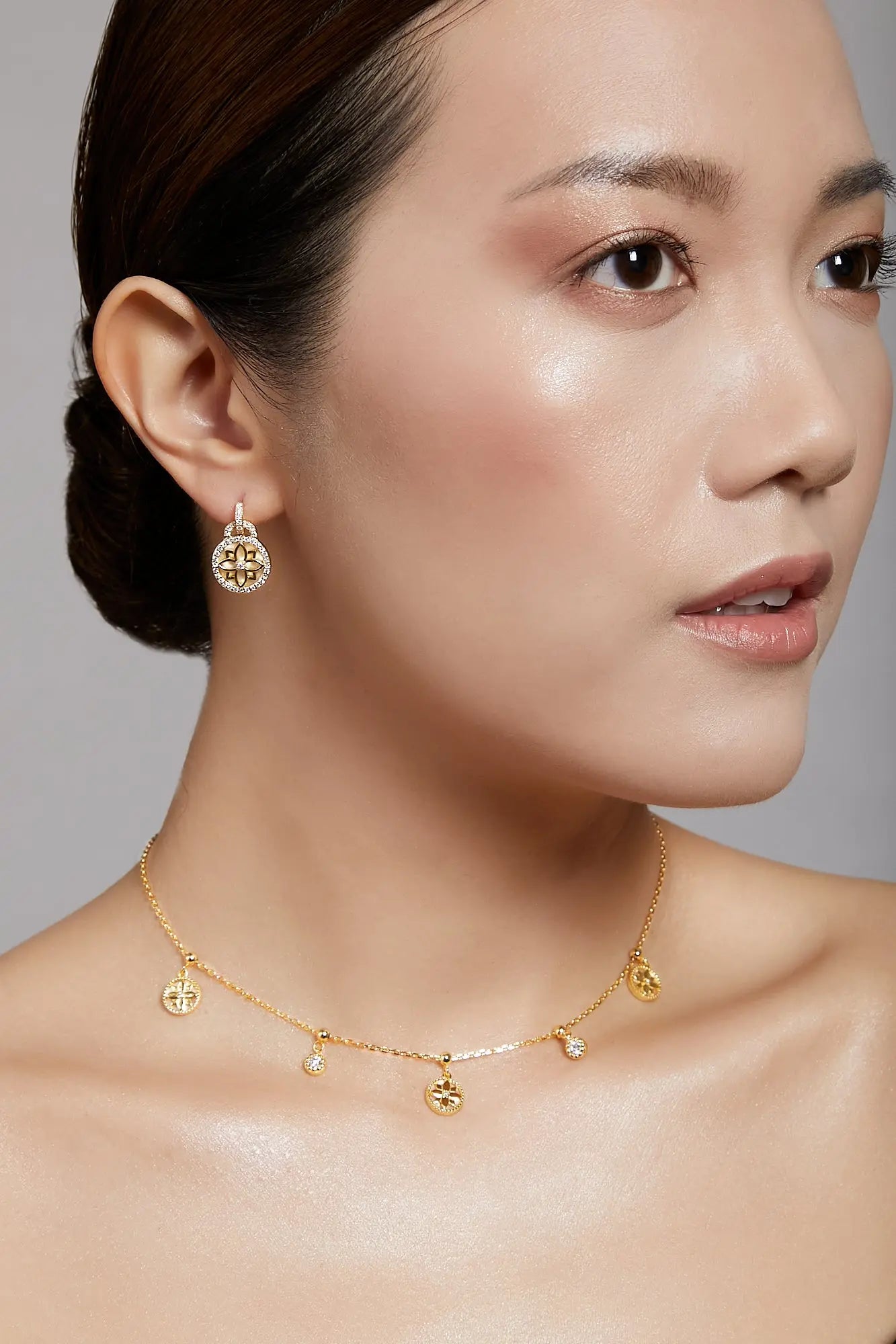 Clematis Mini Goddess Yellow Gold Earrings Dryden Jewelry