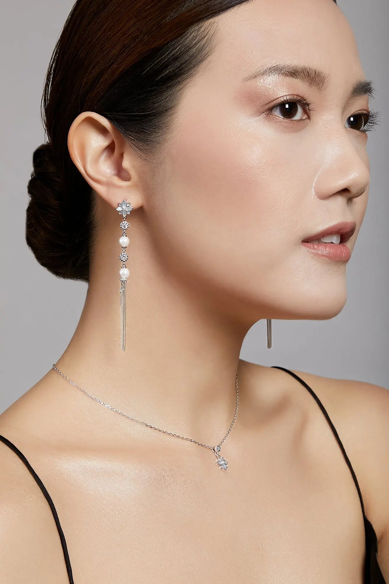 Clematis Glamor Silver Dangling Pearl Earrings Dryden Jewelry