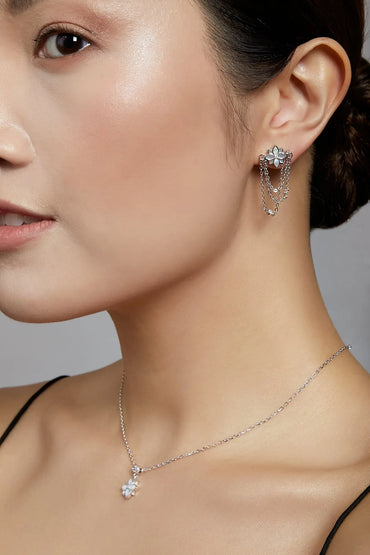 Clematis RockStar Silver Dangling Chain Earrings Dryden Jewelry