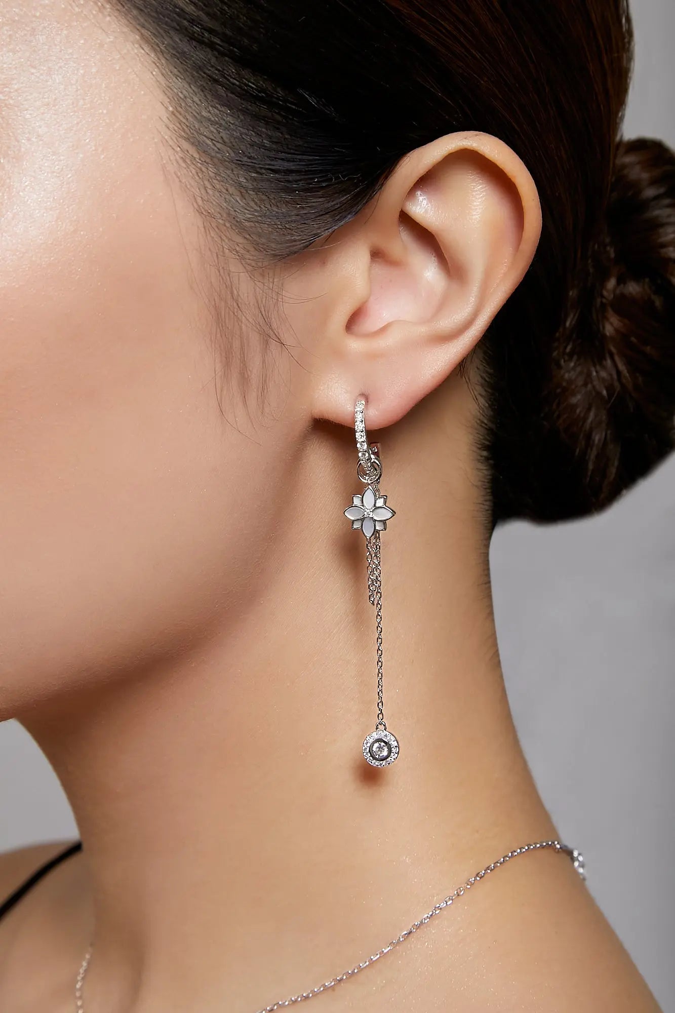 Clematis Mini Hoop Silver Dangling Earrings Dryden Jewelry
