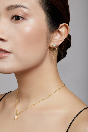 Clematis RockStar Yellow Gold Dangling Chain Earrings Dryden Jewelry