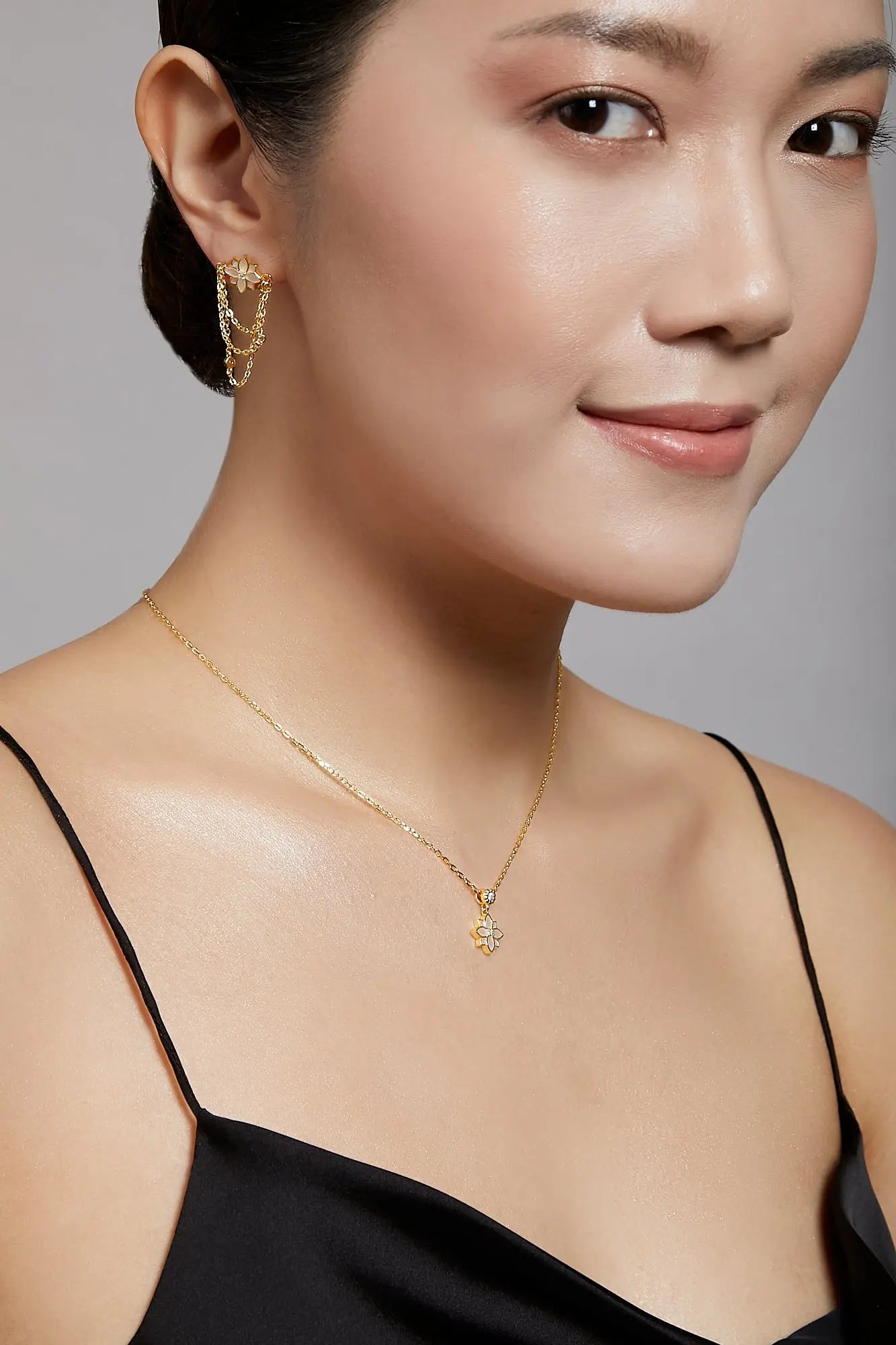 Clematis RockStar Yellow Gold Dangling Chain Earrings Dryden Jewelry