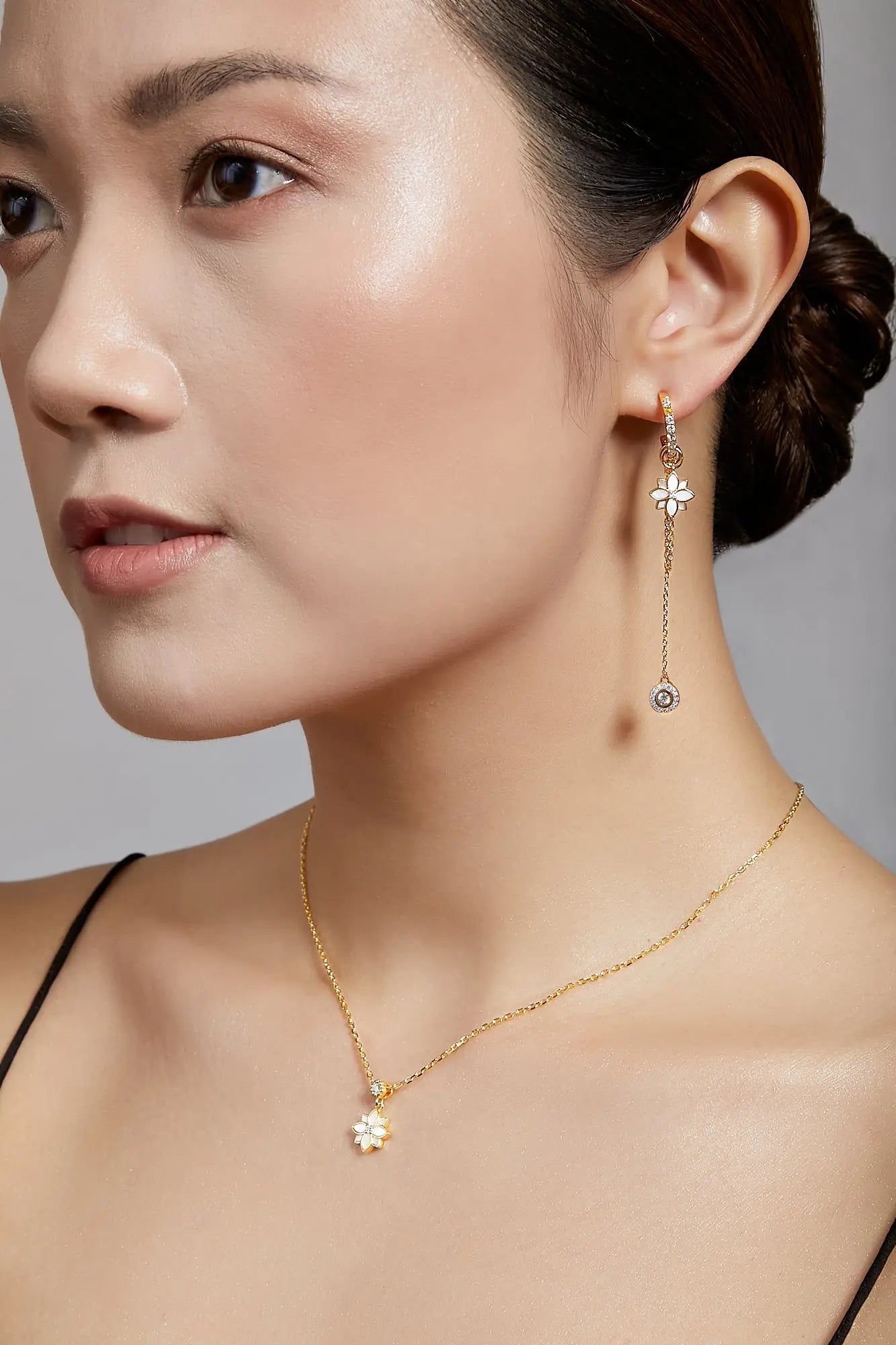 Clematis Mini Yellow Gold Hoop Dangling Earrings Dryden Jewelry