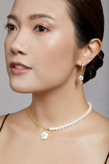 Bauhinia Blakeana Yellow Gold Chain & Pearl Choker Dryden Jewelry