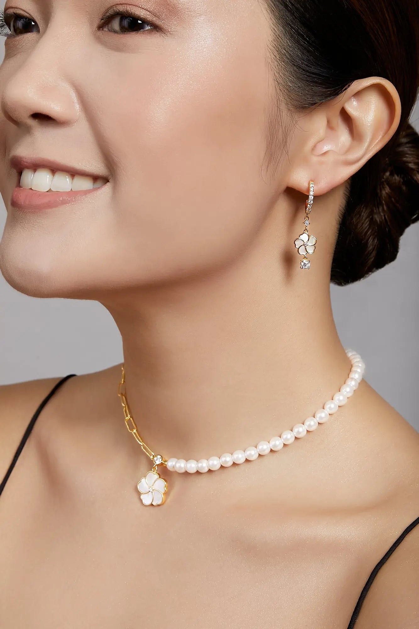 Bauhinia Blakeana Yellow Gold Chain & Pearl Choker Dryden Jewelry