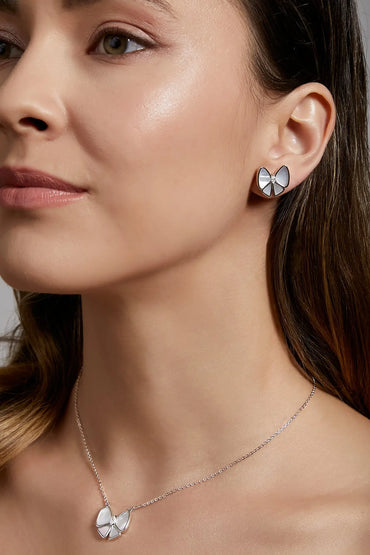Playful Bow White Mother of Pearl Studs Dryden Jewelry