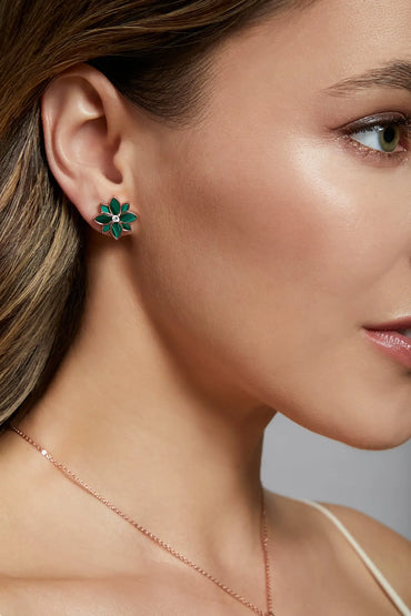Clematis Malachite Classic Studs Dryden Jewelry