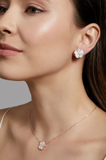 Bauhinia Blakeana White Mother of Pearl Classic Studs Dryden Jewelry