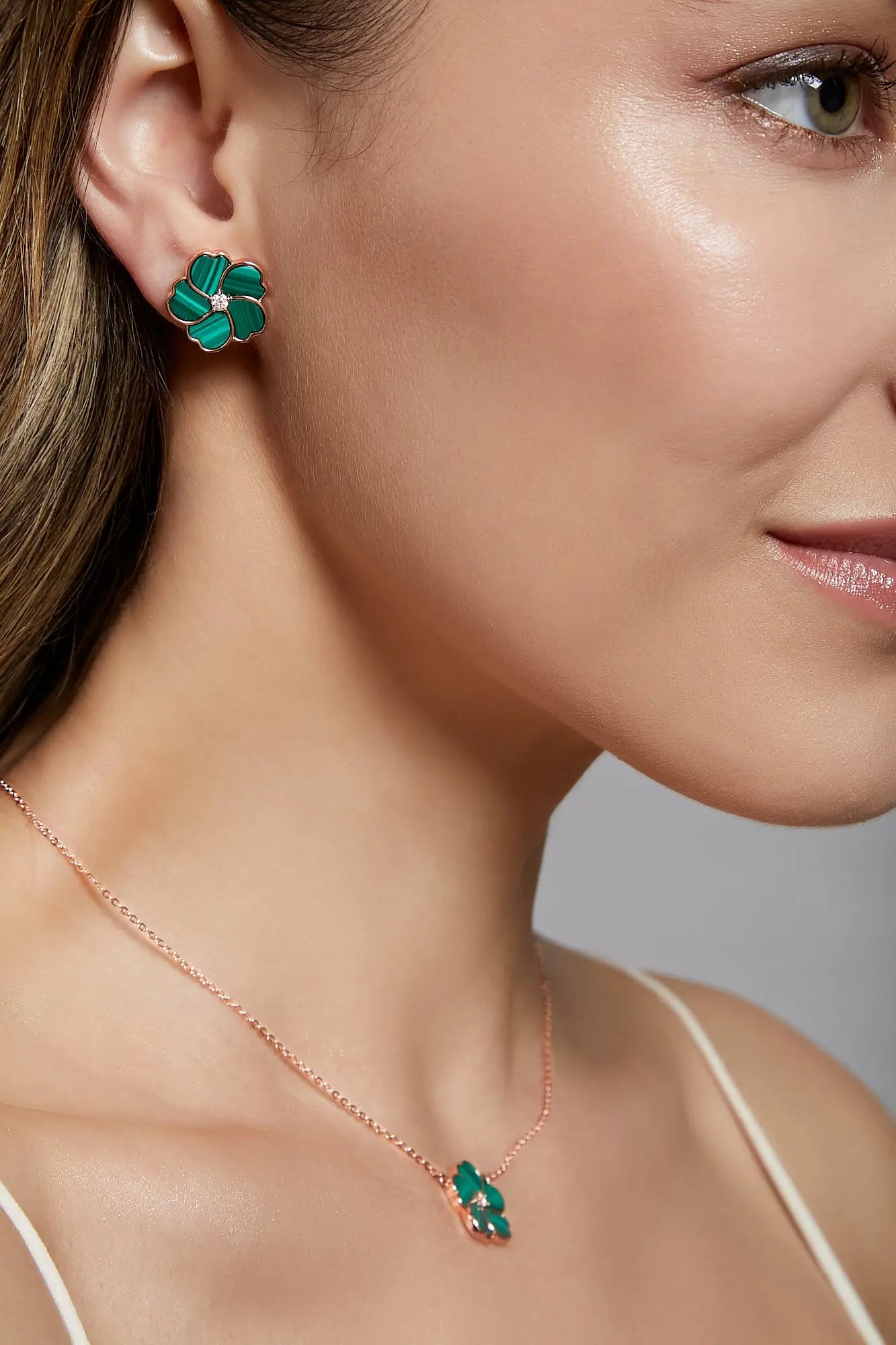 Bauhinia Blakeana Malachite Classic Studs Dryden Jewelry