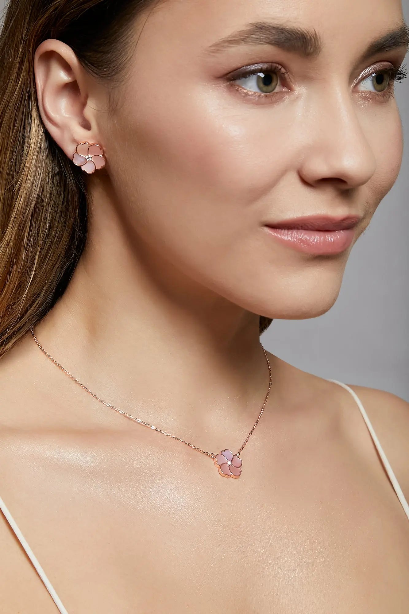 Bauhinia Blakeana Pink Mother of Pearl Classic Studs Dryden Jewelry