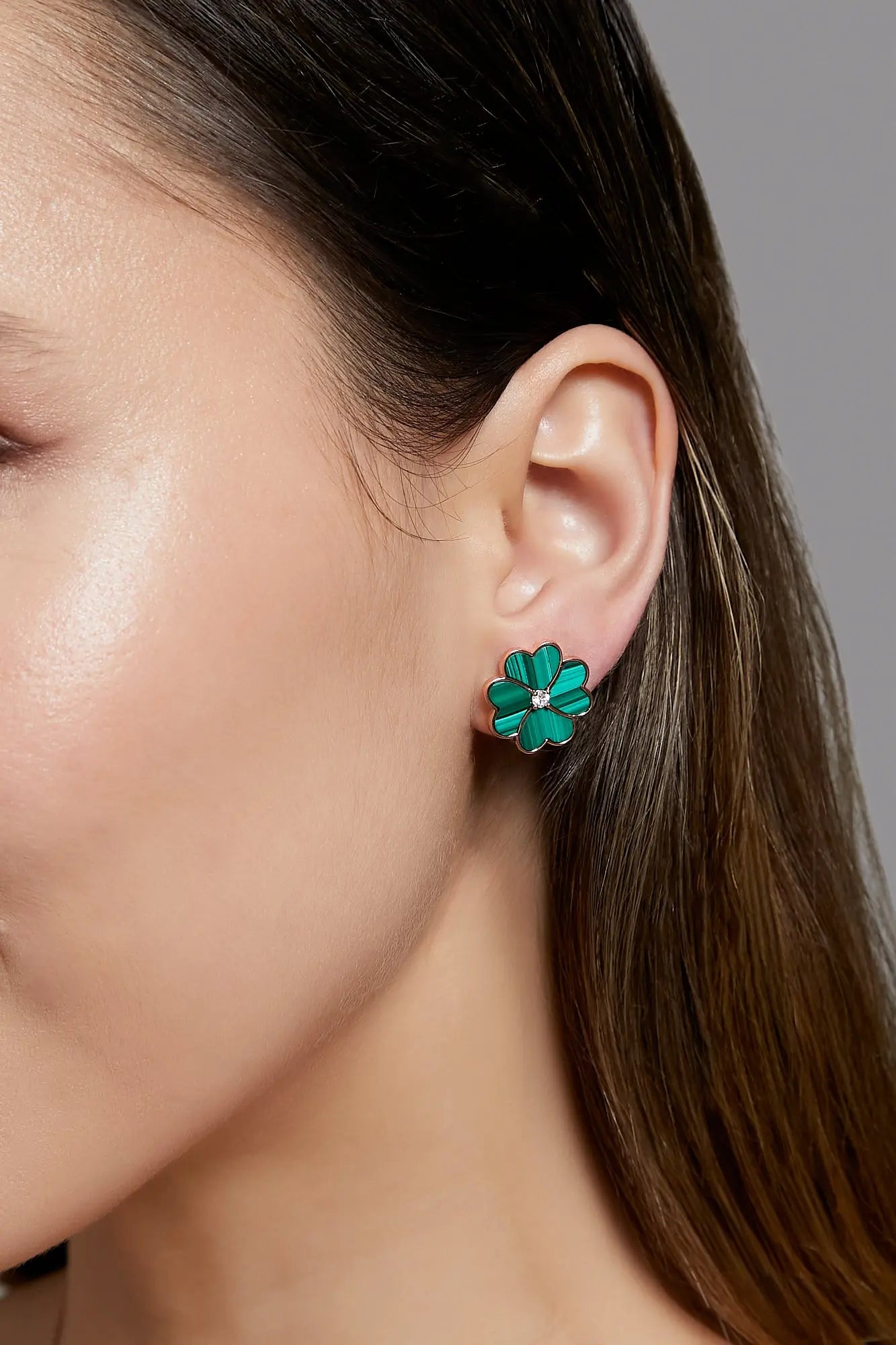 Clover Faith Malachite Classic Studs Dryden Jewelry