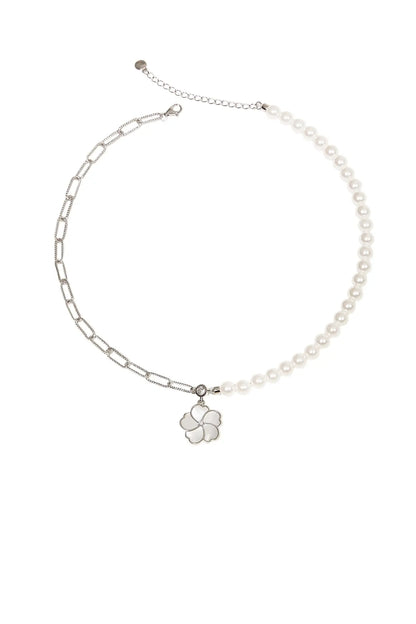 Bauhinia Blakeana Silver Chain & Pearl Choker Dryden Jewelry