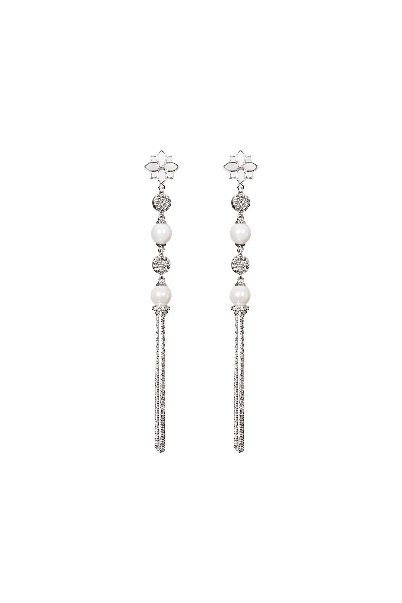 Clematis Glamor Silver Dangling Pearl Earrings Dryden Jewelry
