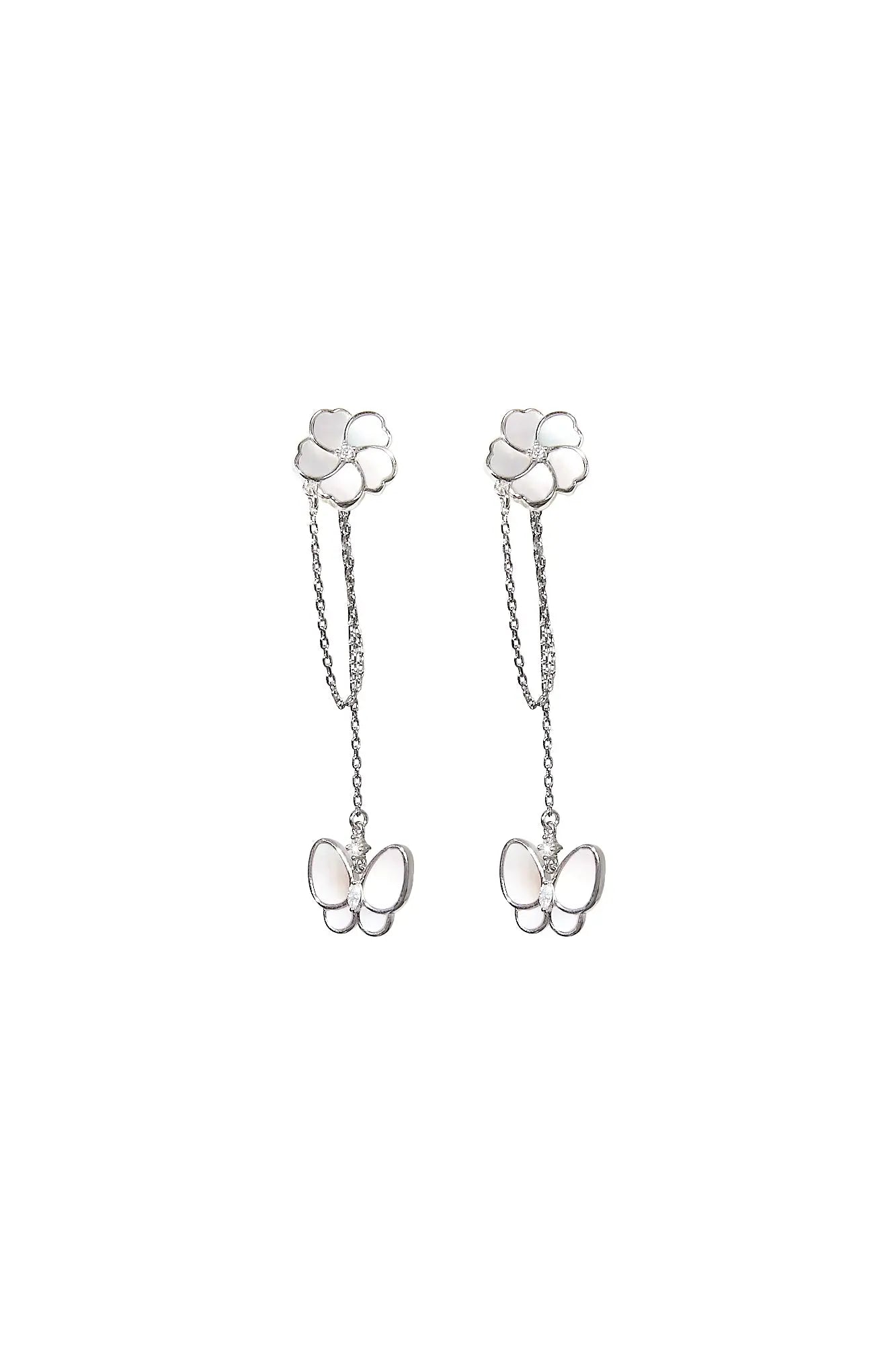 Bauhinia Blakeana & Butterfly Dangling Pearl Earrings Dryden Jewelry
