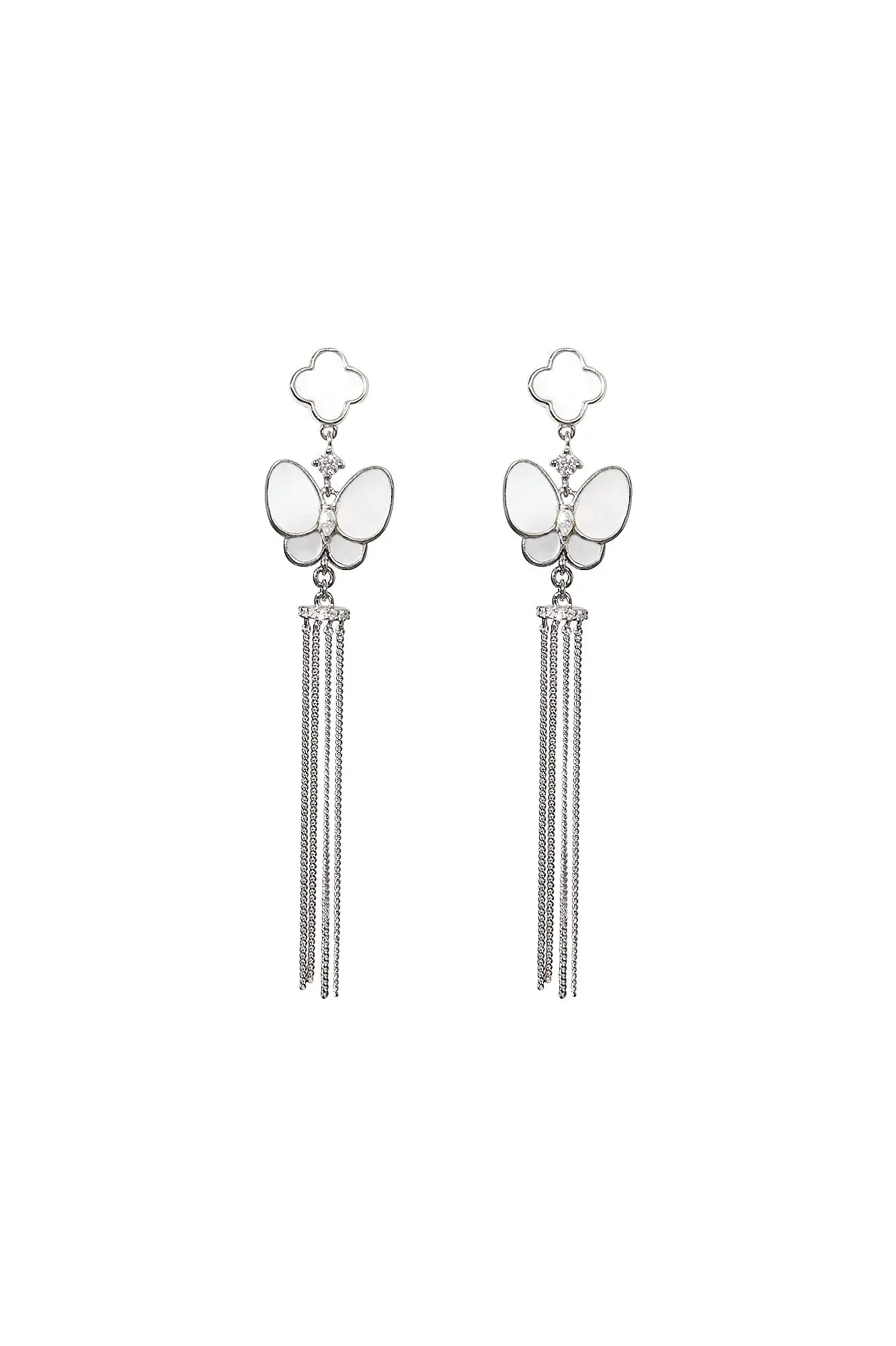 Butterfly Goddess Dangling Silver Chain Earrings Dryden Jewelry