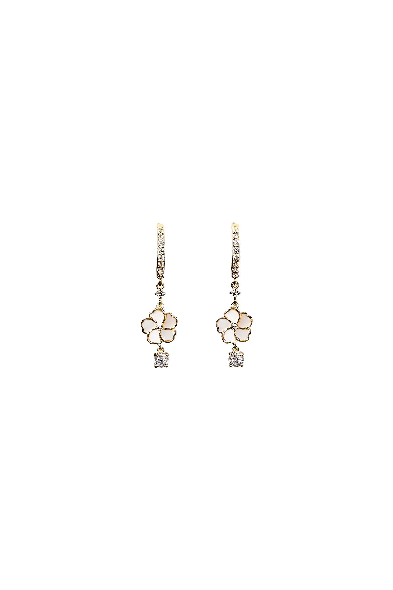Bauhinia Blakeana Yellow Gold Sparkle Hoop Dangling Earrings Dryden Jewelry