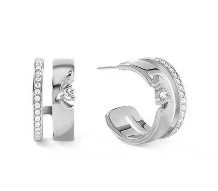 Silver Double-Band Diamond Hoop Earrings Dryden Jewelry
