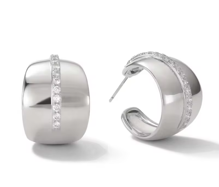 Silver Chunky Diamond Hoop Earrings Dryden Jewelry