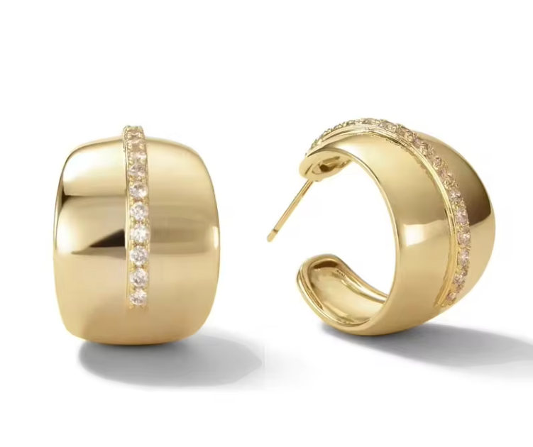 Yellow Gold Chunky Diamond Hoop Earrings Dryden Jewelry