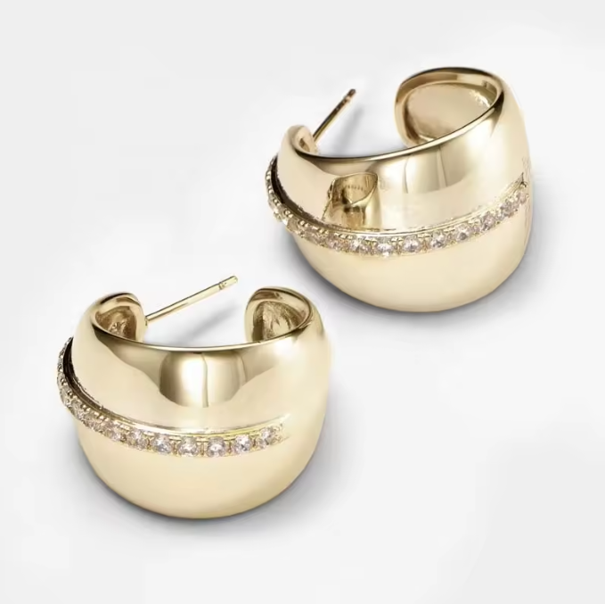 Yellow Gold Chunky Diamond Hoop Earrings Dryden Jewelry