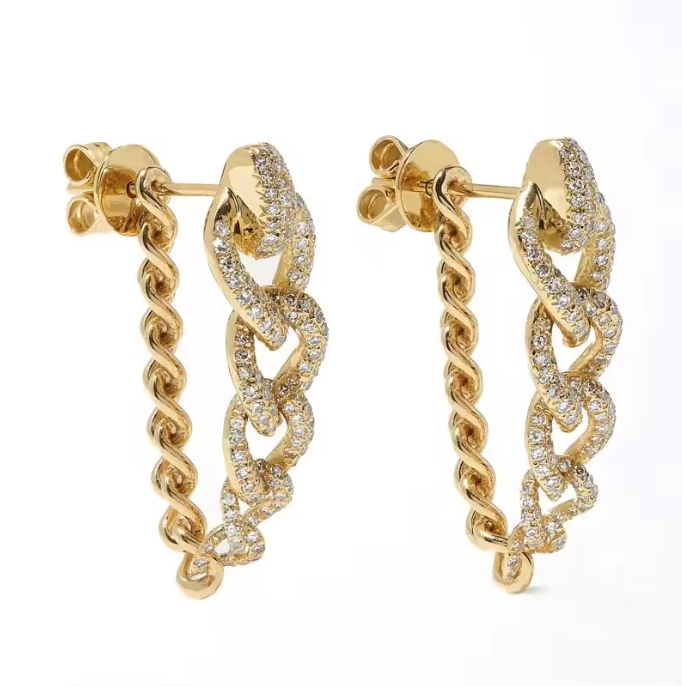 Yellow Gold Convertible Curb Link Chain Dangling Earring Dryden Jewelry