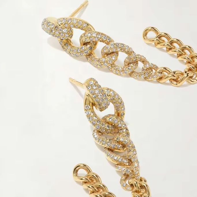 Yellow Gold Convertible Curb Link Chain Dangling Earring Dryden Jewelry