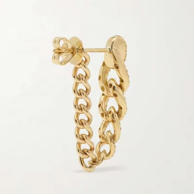 Yellow Gold Convertible Curb Link Chain Dangling Earring Dryden Jewelry