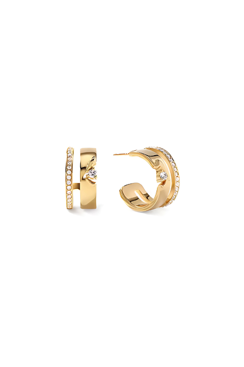 Yellow Gold Double-Band Diamond Hoop Earrings