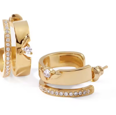 Yellow Gold Double-Band Diamond Hoop Earrings Dryden Jewelry