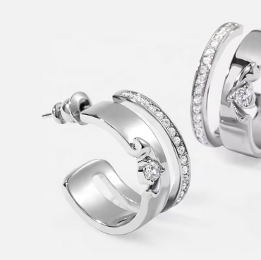 Silver Double-Band Diamond Hoop Earrings Dryden Jewelry
