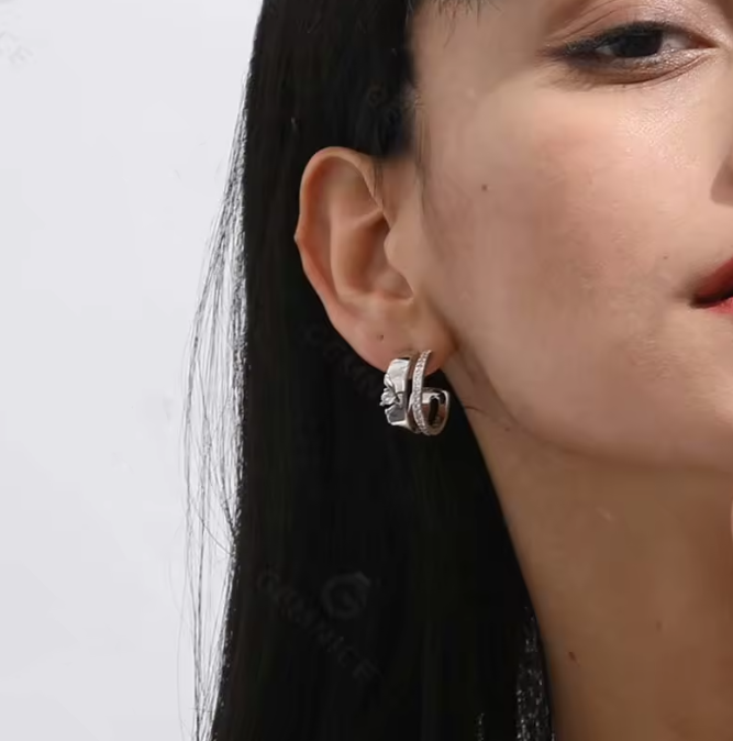 Yellow Gold Double-Band Diamond Hoop Earrings Dryden Jewelry