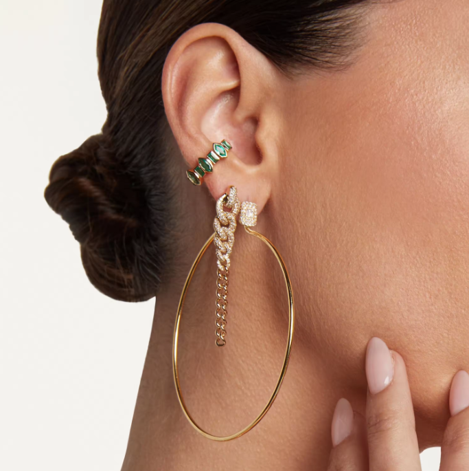 Yellow Gold Convertible Curb Link Chain Dangling Earring Dryden Jewelry