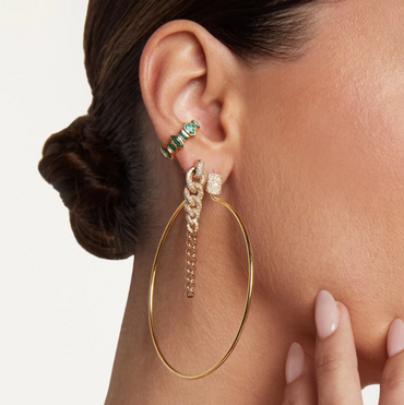 Yellow Gold Convertible Curb Link Chain Dangling Earring Dryden Jewelry