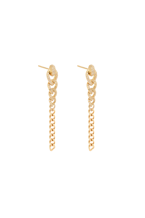 Yellow Gold Convertible Curb Link Chain Dangling Earring