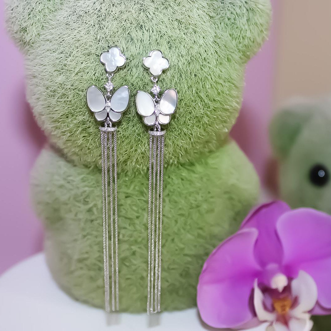 Butterfly Goddess Dangling Silver Chain Earrings