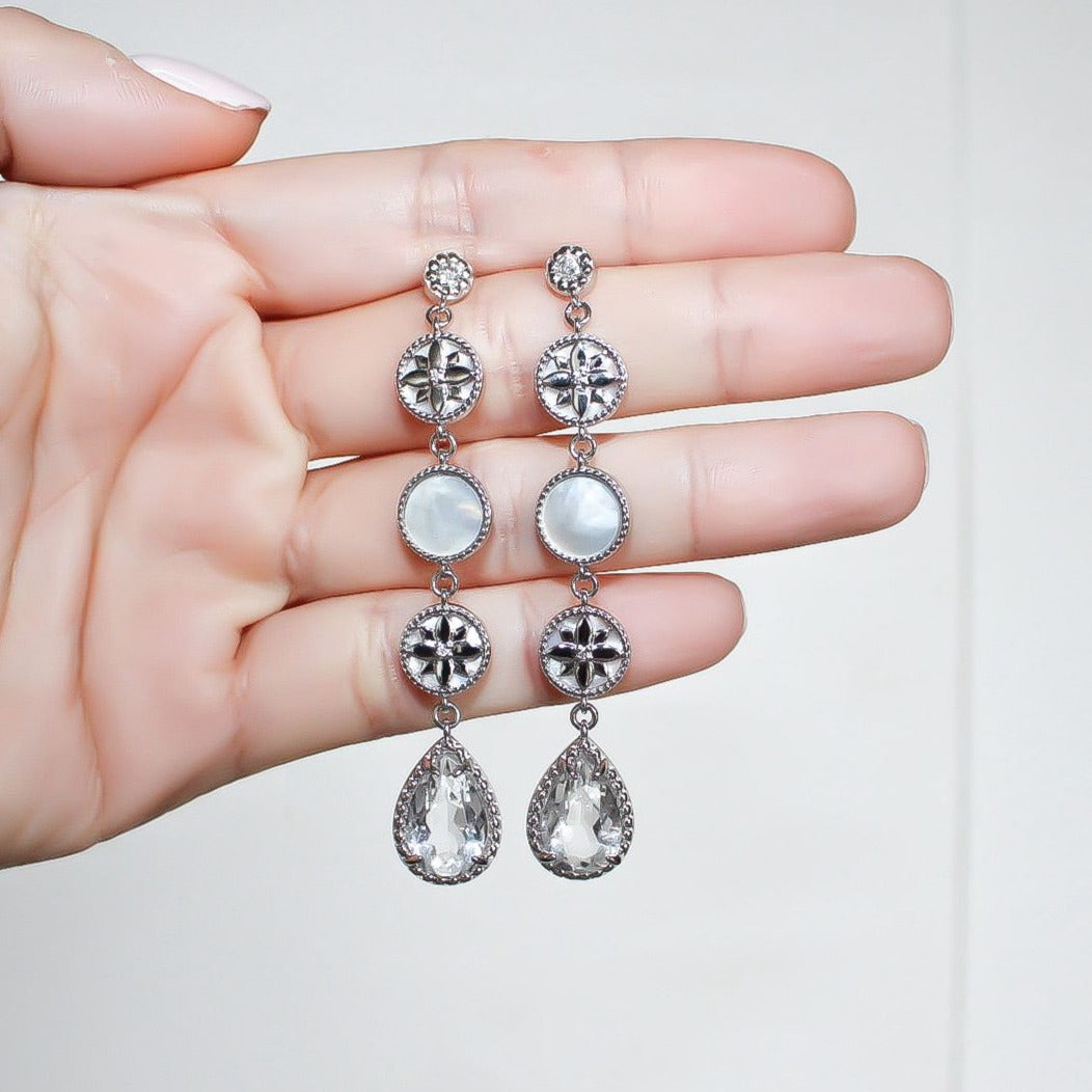Clematis Long Silver Dangling Earrings