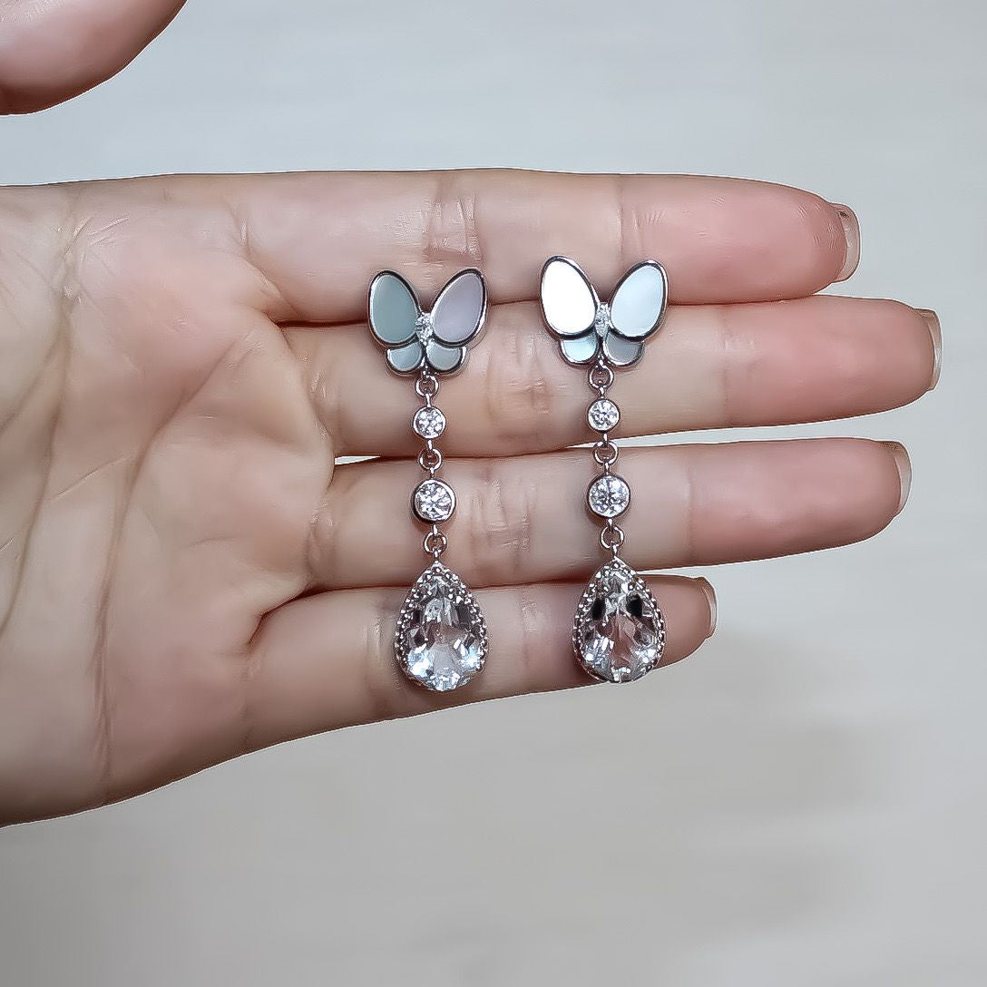 Butterfly Glamor Silver Dangling Earrings
