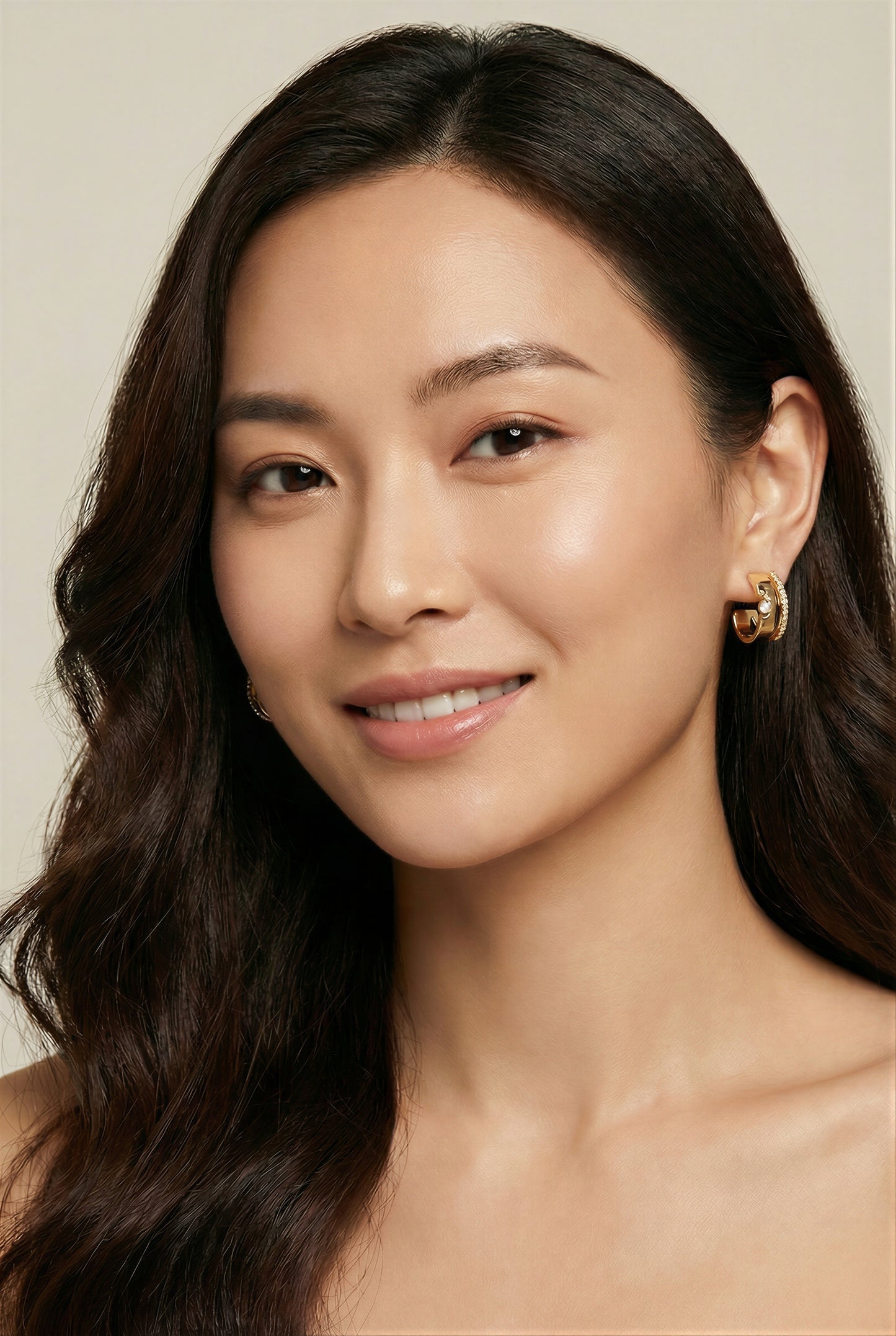 Yellow Gold Double-Band Diamond Hoop Earrings