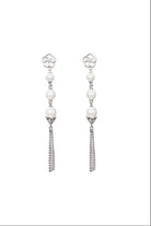 Bauhinia Blakeana Burlesque Silver Dangling Pearl Earrings Dryden Jewelry