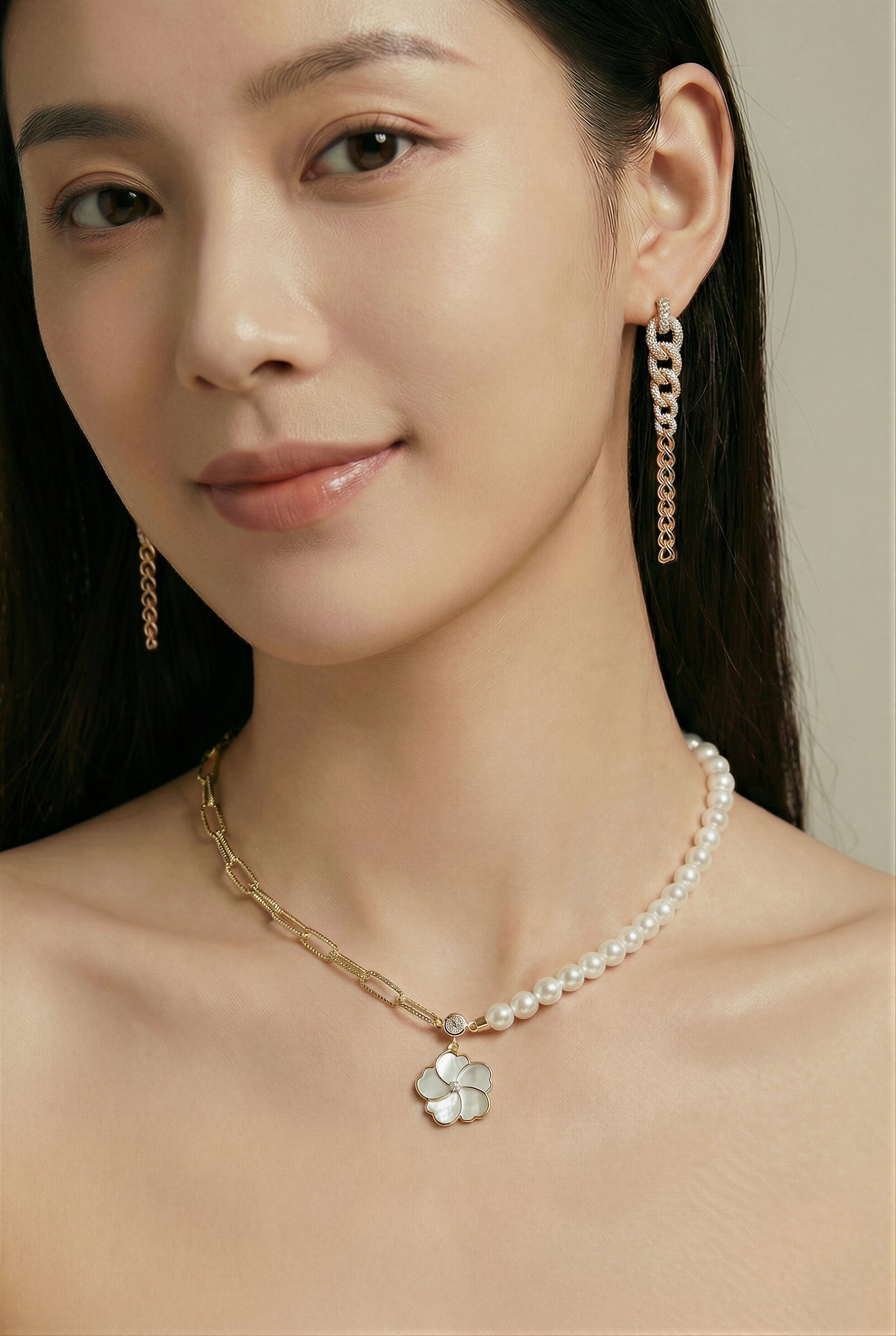 Yellow Gold Convertible Curb Link Chain Dangling Earring